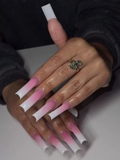 Long Pink And White Ombre Nails, 999 Nails, Acrylic Shorties, Ombre Pink And White Nails, Nail Cam, Stilleto Nails Designs, My Boards, Hard Nails