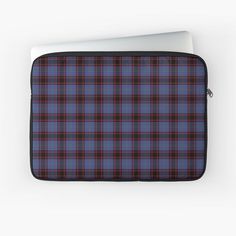 a blue and black plaid pattern laptop sleeve