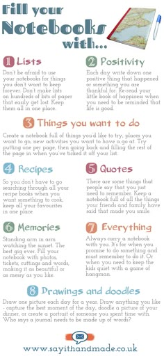 an info sheet with the words, tips for writing notebooks and other things to do