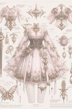 an image of a dress and accessories for a woman's fashion design project, from the victorian era to the present day