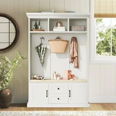 a white shelf with some items on it