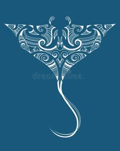 an ornate white stingfish on a blue background royalty illustration