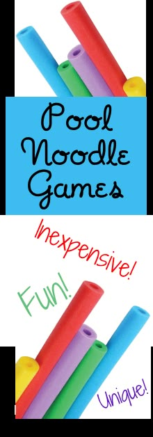 two pictures with the words pool noodle games next to each other