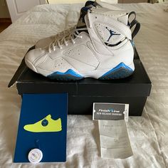 Jordan 7 -Size 13 -Used -Comes With Og Box Has Original Receipt And Raffle Ticket From Footlocker -Very Minor Sole Separation Authenticated By Ebay Raffle Ticket, Shoes Jordan, Jordan 7, Raffle Tickets, French Blue, Jordans For Men, Jordan Shoes, Size 13, White Blue