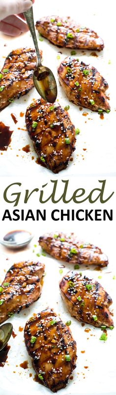 Juicy and tender Grilled Asian Chicken smothered in a sweet and spicy Asian sauce. Less than 10 minutes of prep time! Shrimp Asian, Chicken Recipes Asian, Margarita Shrimp, Chicken Asian, Trendy Recipes, Chicken Smothered, Recipes Asian, Asian Sauce