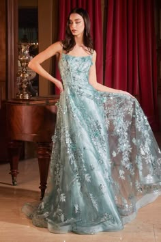 Ladivine CB144 - Sleeveless 3D Embellished Prom Gown Green Outfits, Blue Outfits, Cinderella Divine, Prom Dresses Sleeveless, Sleeveless Gown, Corset Bodice, Designer Prom Dresses, Prom Dress Shopping, Gown Prom