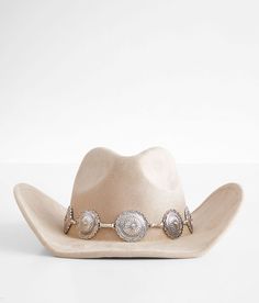 Fame Accessories Metal Conch Cowboy Hat - Brown , Women's Taupe Faux suede structured hat Interior cinch tie band 3 1/2 brim One size fits most. 90% Polyester 10% Alloy. Machine wash cold. Do not bleach. Do not tumble dry. Cool iron. Do not dry clean. Apparel & Accessories > Clothing Accessories > Hats Women’s Cowgirl Hat, Women Fitted Hats, Disco Cowgirl Accessories, Cowboy Hat For Women, Women's Western Outfits, Women’s Cowboy Hats, Womens Cowboy Hats, Boho Cowgirl Outfit, Country Hats For Women