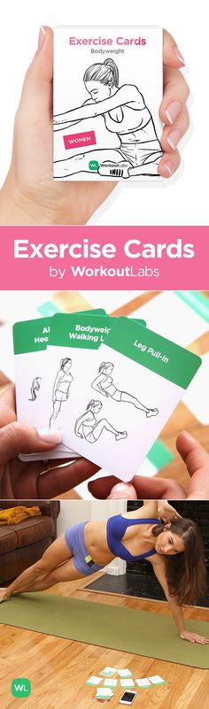 the exercise cards are being held up by someone's hand and showing how to use them