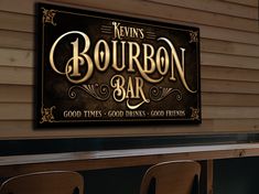 there is a sign that says bourbon bar on the wall