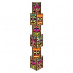 three tiered cardboard box with colorful masks on the top and bottom, in front of a white background