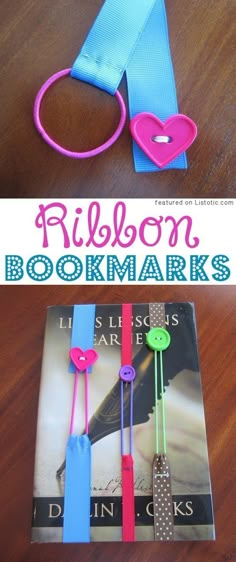 the bookmarks are made with ribbon and scissors