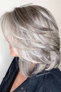 Fine Hairstyles, Grey Hair Transformation, Medium Layered Hair, Easy Hairstyles For Medium Hair, Gray Hair Cuts, Blending Gray Hair, Gray Hair Highlights, Short Hairstyles For Thick Hair