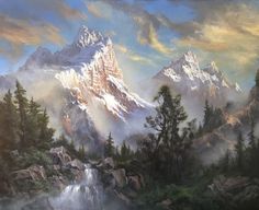 Landscape Painting Snow On Mountains, Albert Bierstadt Paintings, Forest Paintings, Beautiful Scenery Pictures, Mountain Forest, Landscape Paintings Acrylic, Art Painting Gallery