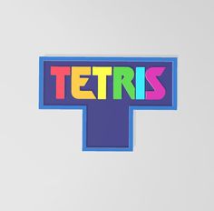 the word tetris written in multicolored letters on a white background with shadow