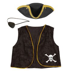 a pirate hat and vest are shown on a white background