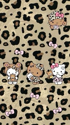 an animal print wallpaper with hello kitty on it