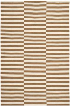 a brown and white rug with vertical stripes