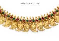 22 karat gold "mango" necklace for women with color stones - 235-GN5130 - in 25.250 Grams for USD $2,655.30 USD. 
Made in India by Totaram Jewelers Online this product is in Gold - 22 Karat BIS Hallmark 916 Gold  & is an excellent gift for Adult - Women. Ships fully insured with secured guaranteed delivery for free with your order over $250 from New Jersey USA & comes with 30 days exchange policy. Mango Necklace, Color Stones, Gifts For Adults, 22k Gold, Necklace For Women, New Jersey, Stone Color, Womens Necklaces, Gold Jewelry