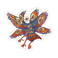 a sticker with an image of a bird flying