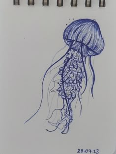 Jellyfish sketch blue pen Blue Drawing Ideas, Pen Easy Drawing, Ink Pen Drawings Easy, Cute Pen Doodles, Blue Ink Drawing, Sketch With Pen, Blue Ink Sketch, Pen Drawing Easy