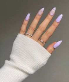 Nails Acrylic Almond, Lilac Nails, Purple Nail Designs, Lavender Nails, Lines On Nails, Almond Acrylic Nails, Short Acrylic Nails, Purple Nails