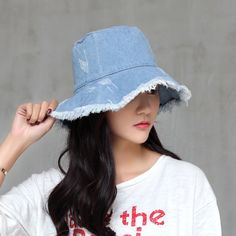 These Brand New Denim Buckets Hats, Sunhats, Beach Hats For Women Are Gorgeous, Foldable And Will No Doubt Make You Summer-Ready! It Has Unique Fringe Edges That Will Complement Every Outfit Whether A Summer Dress Or Swimsuit. Foldable & Packable Sun Hats For Women, It's Convenient To Carry Along, Fits Any Handbag Or Backpack. This Casual Hat Is Great For Any Summer Outdoor Activity Beach, Traveling, Vacation. It Will Make A Nice Shade For Your Face And Neck! Available In Light Blue Denim. Summer Denim Bucket Hat With Curved Brim, Summer Denim Blue Bucket Hat With Curved Brim, Trendy Adjustable Denim Sun Hat, Denim Blue Bucket Hat For Summer, Denim Blue Bucket Hat With Curved Brim For Summer, Brimmed Denim Blue Bucket Hat For Summer, Wide Brim Denim Blue Bucket Hat For Summer, Denim Blue Wide Brim Bucket Hat For Beach, Casual Denim Brimmed Sun Hat