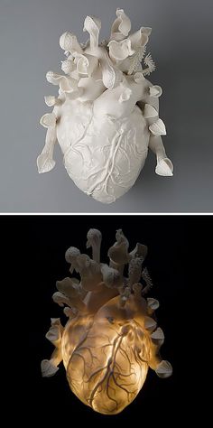 two different views of a vase with flowers on it and an image of a heart