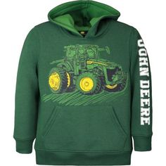 Tractor screenprint fleece hoodie with contrast hood. This hoodie is comfortably soft and comes equipped with front pouch pockets. Rib cuffs and bands for added comfort. 70% Polyester 30% Polyester Fleece Hooded and Long Sleeve Sizes 5, 6, 7 Front Pockets Hoodie Brands, Boys Fleece, Boys Sweatshirts, Boys Top, Boys Shirts, Kids Sweatshirt, Fleece Hoodie, Kids Boys, John Deere