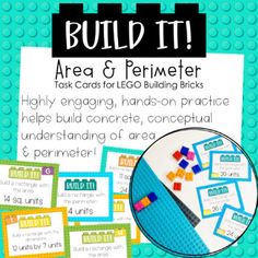 build it area and perimeter task cards for lego building bricks with instructions to help students learn how