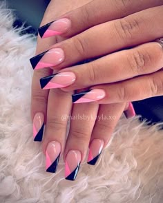 Pink And Black Nails, Pink Black Nails, Nail Tip Designs, Nagel Tips, Black Nail Designs, Black Nail, Pink Nail Designs, Short Acrylic Nails Designs