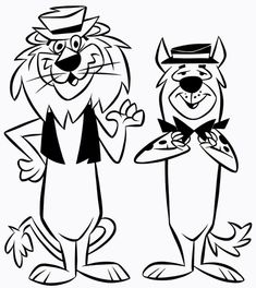 an image of two cartoon cats with hats and tails on their heads, one is holding a