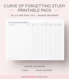 the printable guide for curve of forgeting study and printable pack