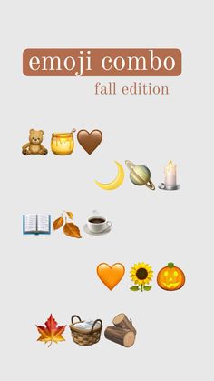 the emoji combo has been added to an image with autumn leaves and pumpkins