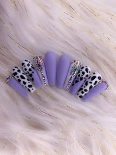 Purple Cow Nails, Uñas Press On, Nails Cow Print, Press On Nail Business, Press On Nail Designs, Cute Press On Nails, Matt Nails, Cow Print Nails, Long Coffin Nails