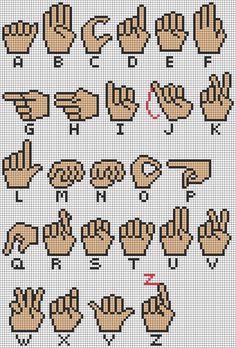 cross stitch pattern with different hands and numbers