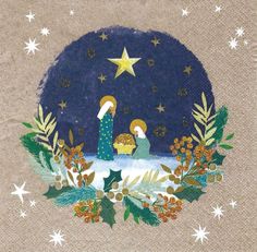 the nativity scene is depicted with stars