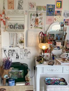 a cluttered room with many things on the wall