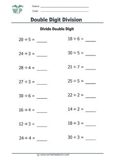 the double digit division worksheet for students to practice addition and subtraction