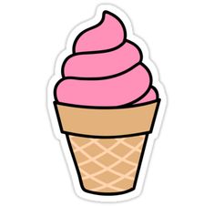 an ice cream cone with pink icing on it's top sticker is shown