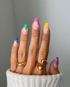 Multicolored Nail Designs, 2024 Nails, French Tip Nail Designs, Vibrant Nails, Gel Press, Bright Nails, Classy Nails, Fire Nails