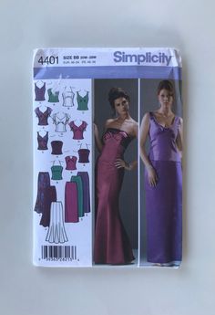 a sewing pattern for a women's evening gown and dress with one shoulder cut out