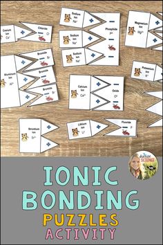 an image of a printable game with the words, ionic bonding puzzles activity on it