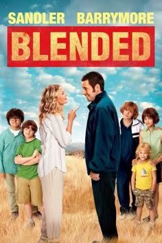 the movie poster for blended, starring actors in front of a field with grass and blue sky