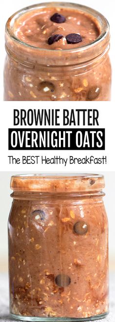 brownie batter overnight oats in a glass jar