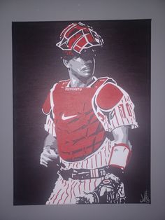 a painting of a baseball player wearing a catchers mitt