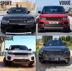 four different cars are shown in three pictures