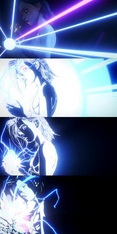 two anime characters with different lighting effects