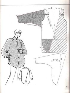 an old fashion sewing pattern with a man in a coat and hat standing next to a piece of paper