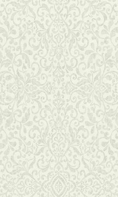 a white and gray wallpaper with an ornate design on the back side of it