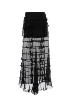 Black Chiffon Skirt from Valentino Garavani Ruffled Maxi Skirt, Black Chiffon Skirt, Ruffle Maxi Skirt, Red Valentino Shoes, Mens Designer Shoes, Black Chiffon, Color Complement, Chiffon Skirt, Luxury Accessories